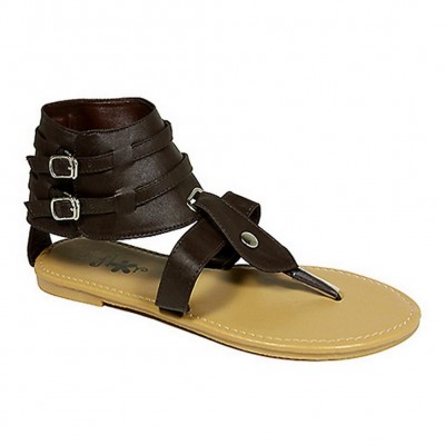 Sandals - 6-pair Leather Like Ankle Cuff w/ Dual Buckled Straps - Brown - SL-C1035BN